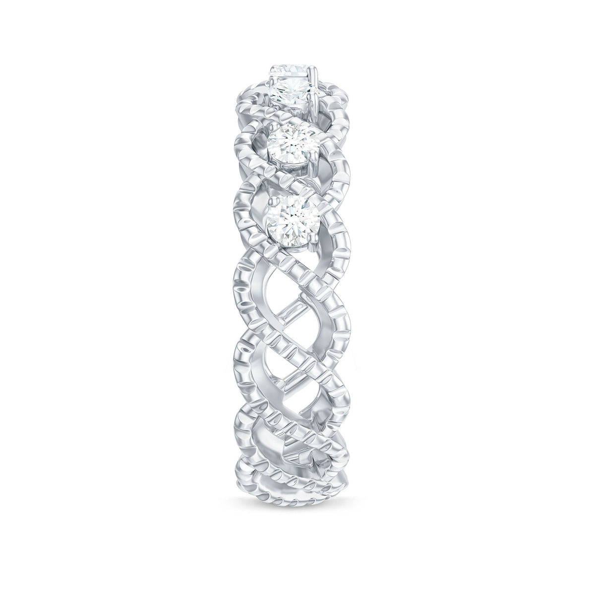 Round Moissanite Twisted Half Eternity Wedding Band