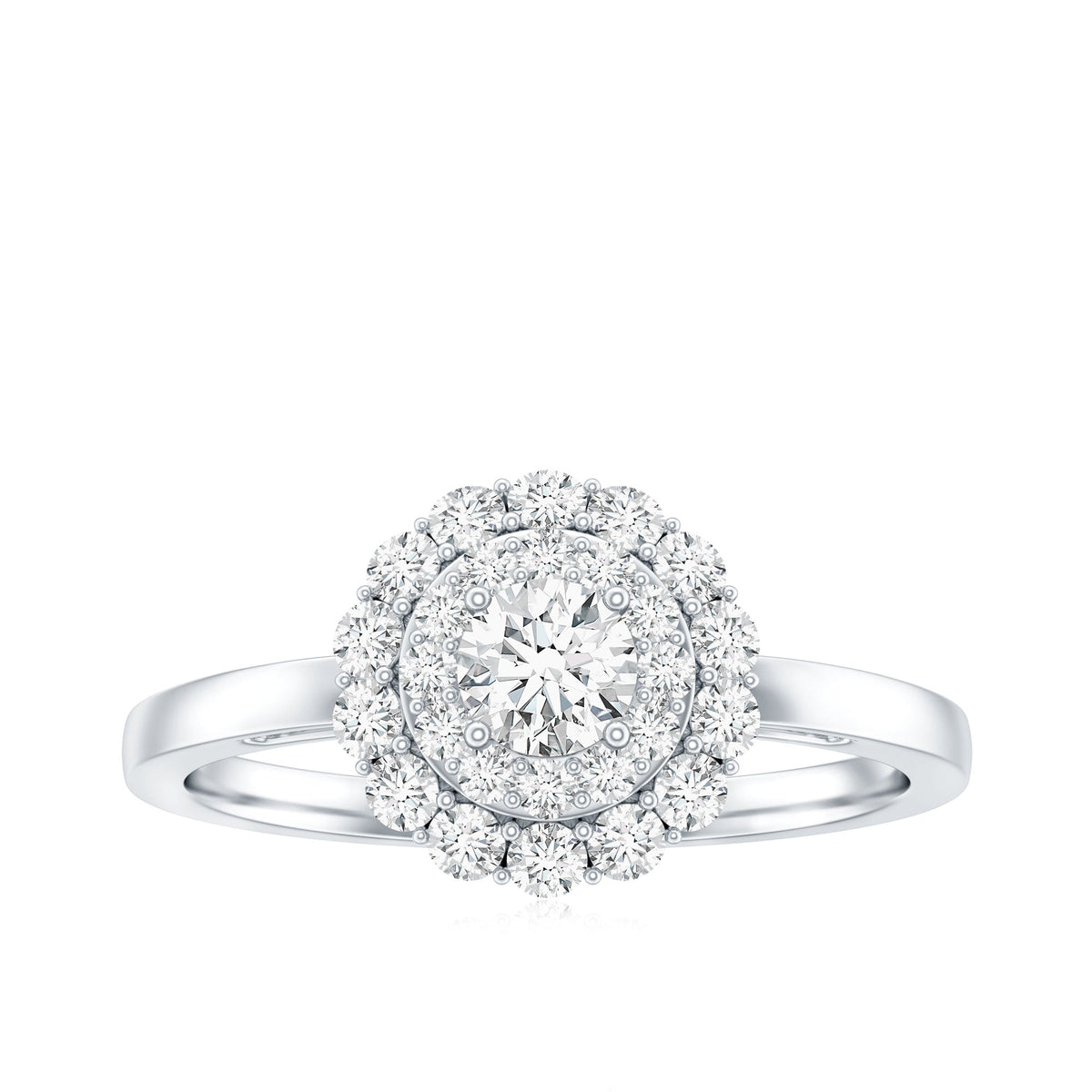 Certified Round Moissanite Double Halo Engagement Ring
