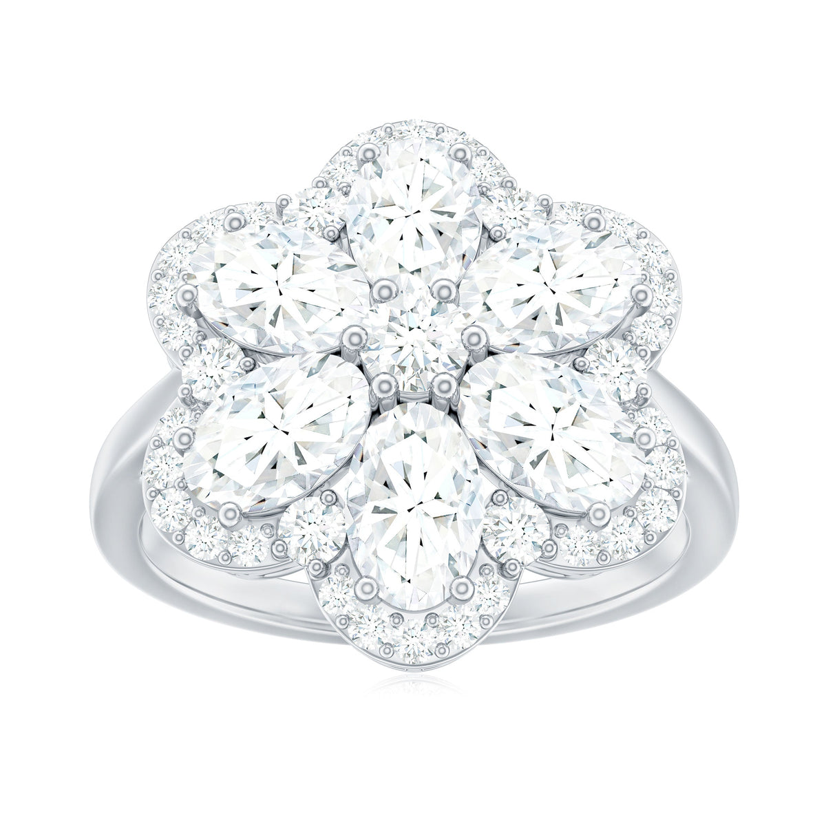 Certified Moissanite Huge Flower Engagement Ring