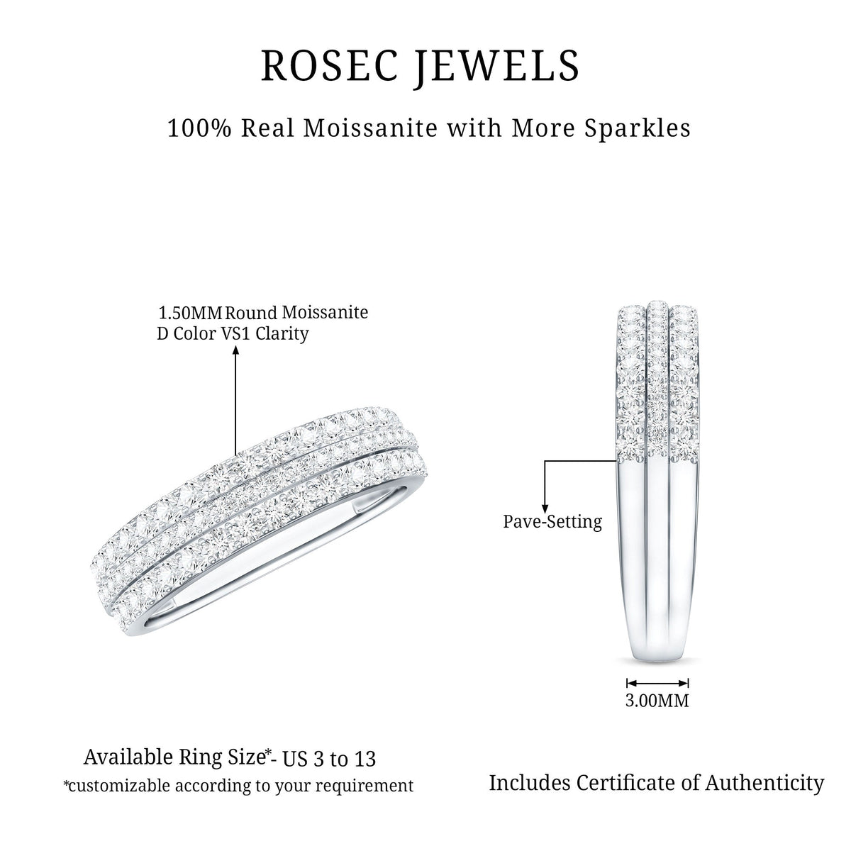 Round Cut Certified Moissanite Wedding Band
