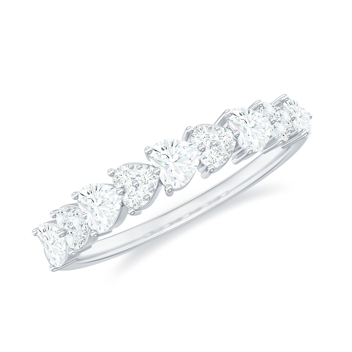 Heart Shaped Moissanite Half Eternity Band Ring