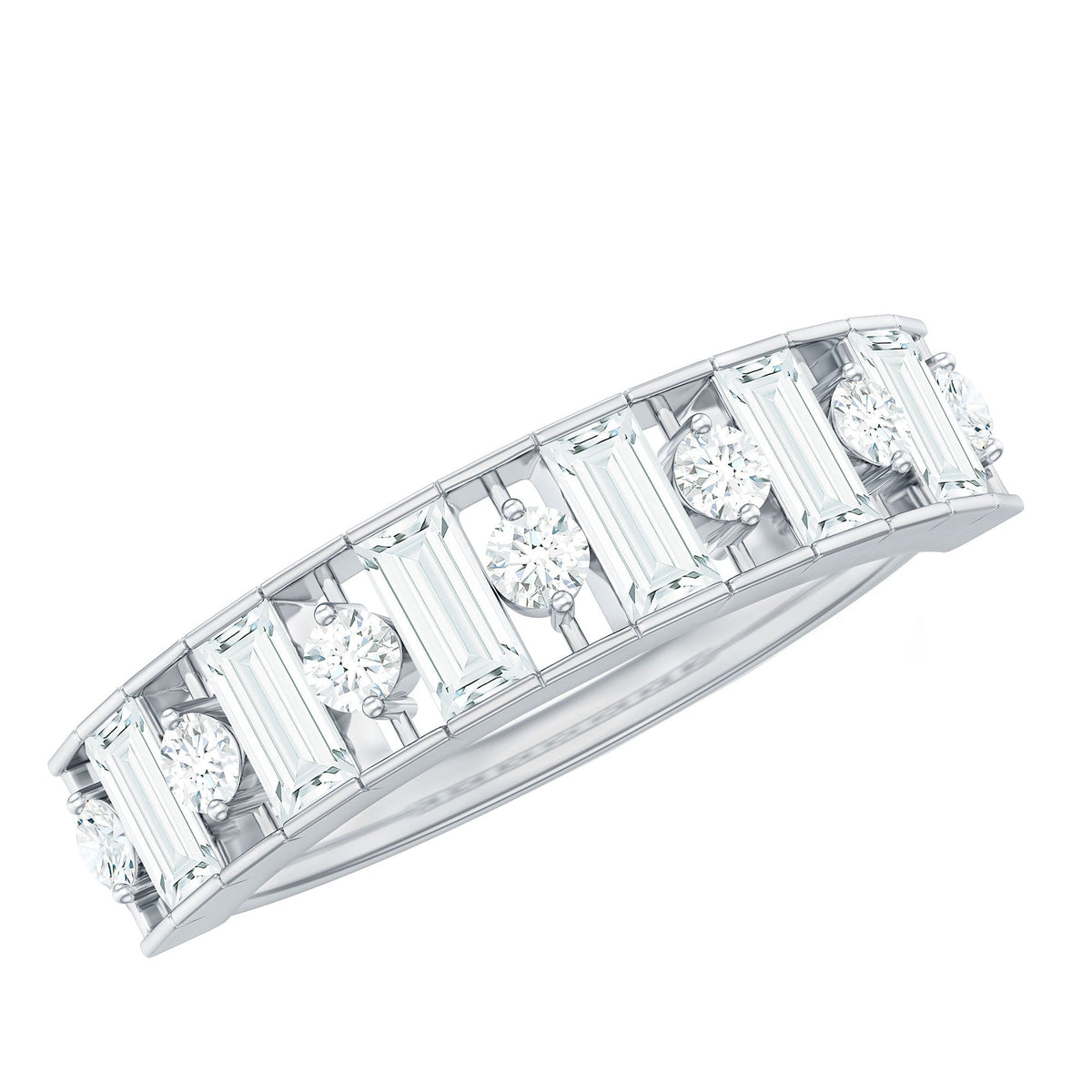 Baguette and Round Cut Moissanite Stackable Eternity Band