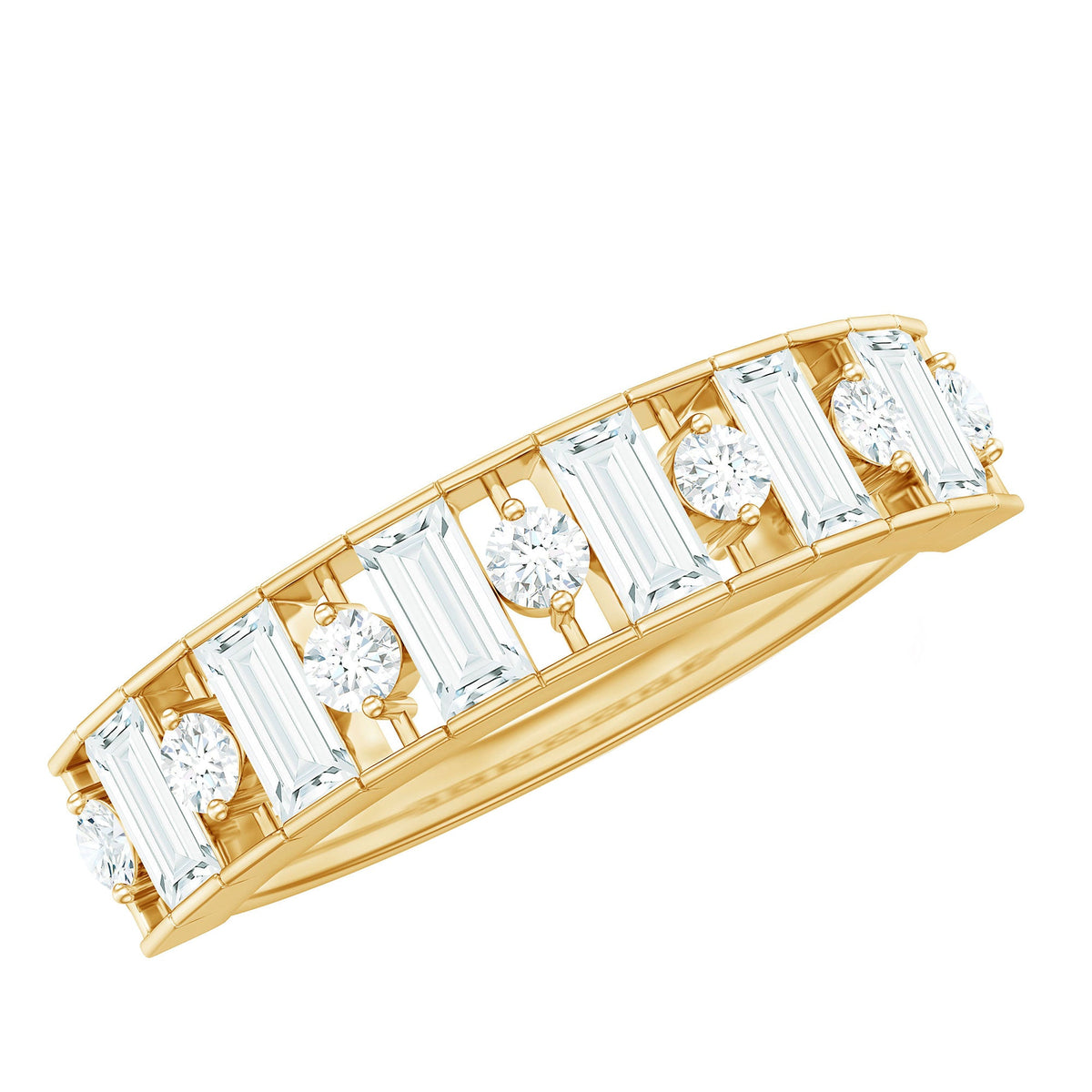 Baguette and Round Cut Moissanite Stackable Eternity Band