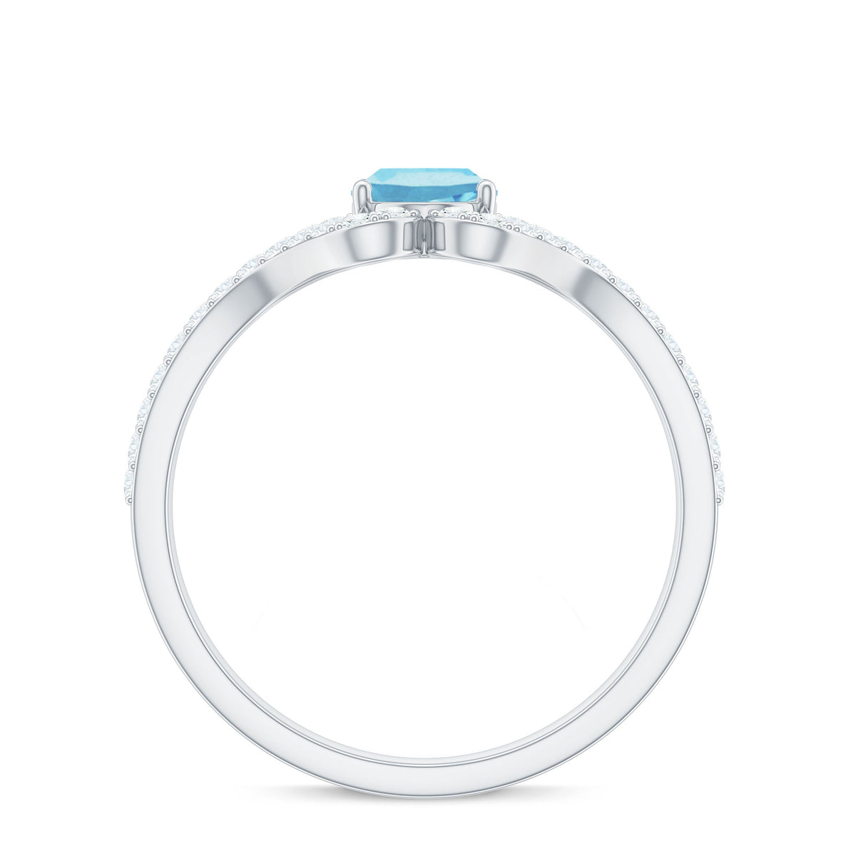 Designer Aquamarine Diamond Oval Engagement Ring with Split Shank