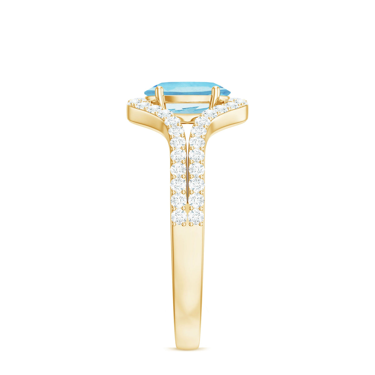 Designer Aquamarine Diamond Oval Engagement Ring with Split Shank
