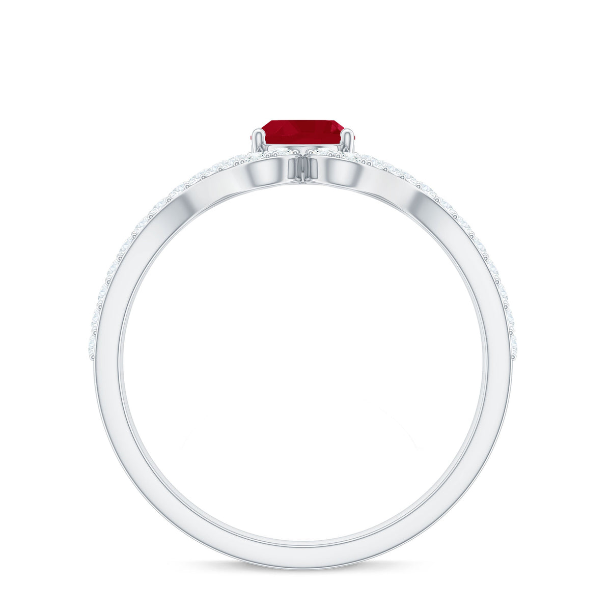 Natural 0.6 Carat Ruby Oval Engagement Ring with Diamond Split Shank