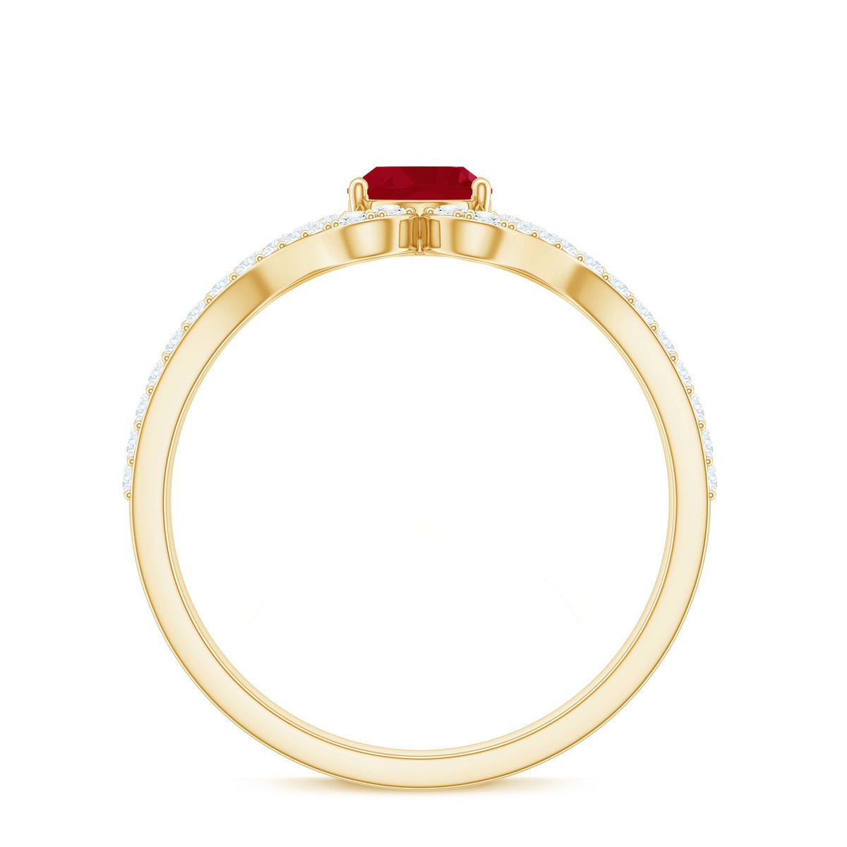 Natural 0.6 Carat Ruby Oval Engagement Ring with Diamond Split Shank