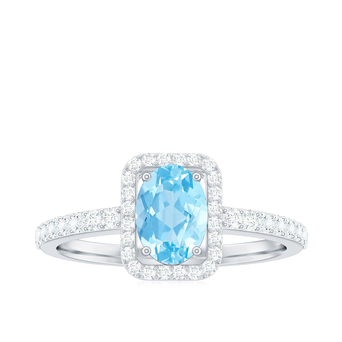 Certified Real Aquamarine Oval Engagement Ring with Diamond Halo