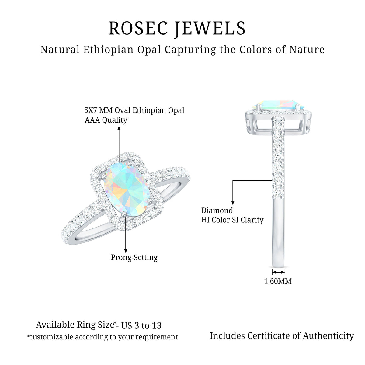 Classic Ethiopian Opal Oval Engagement Ring with Diamond Halo