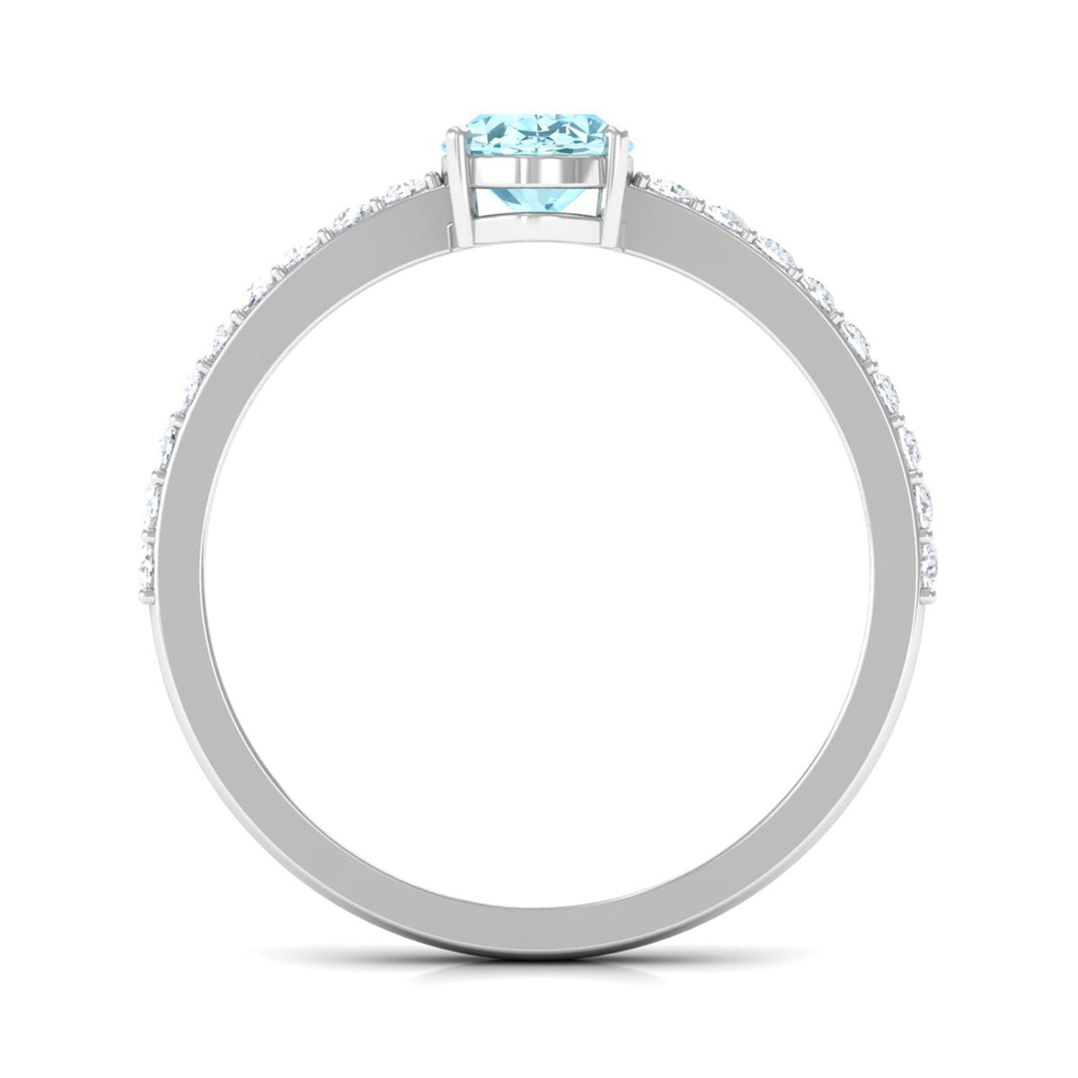 Genuine 1 Carat Solitaire Aquamarine Oval Engagement Ring with Diamond
