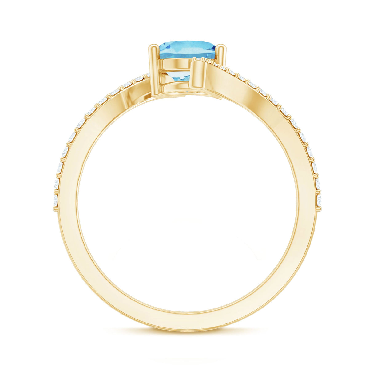 Real 1 Carat Aquamarine Oval Engagement Ring with Diamond Bypass Shank