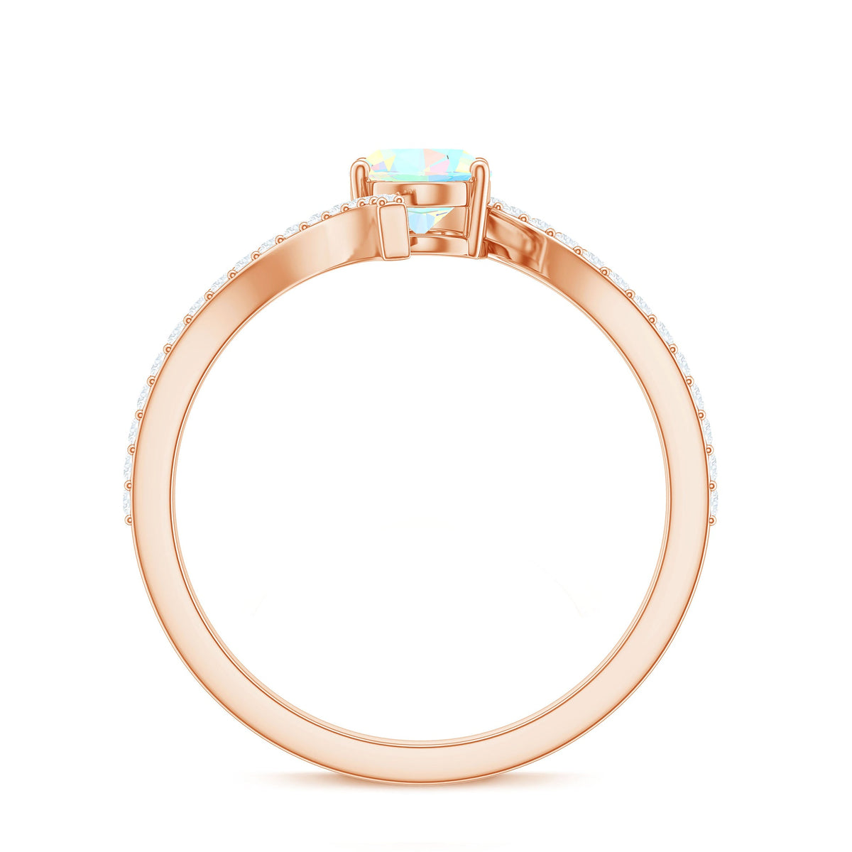 Natural Ethiopian Opal Oval Engagement Ring with Diamond Bypass Shank
