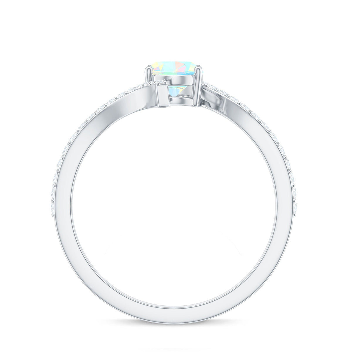 Natural Ethiopian Opal Oval Engagement Ring with Diamond Bypass Shank