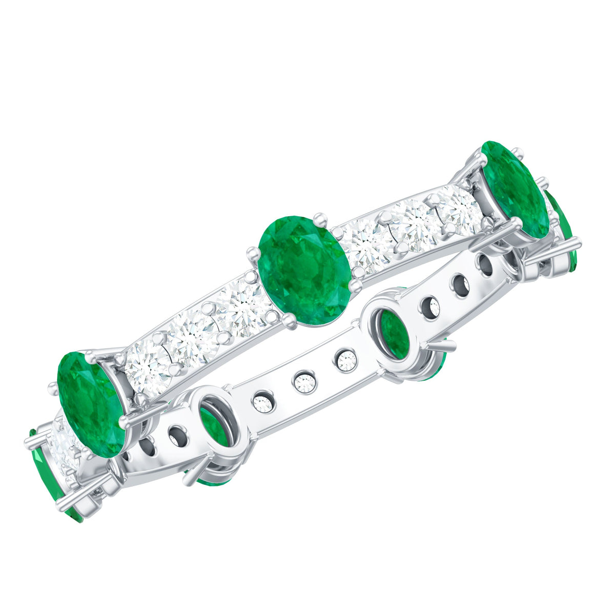 Natural Oval Emerald Diamond Eternity Marriage Anniversary Ring