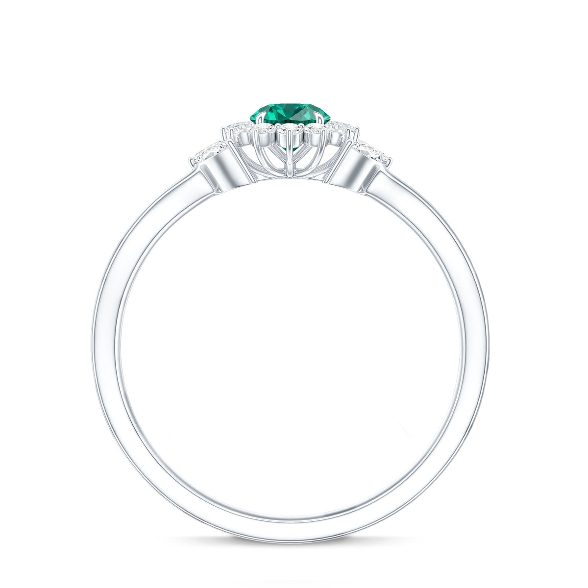Certified Lab Grown Emerald Diamond Flower Engagement Ring with Split Shank