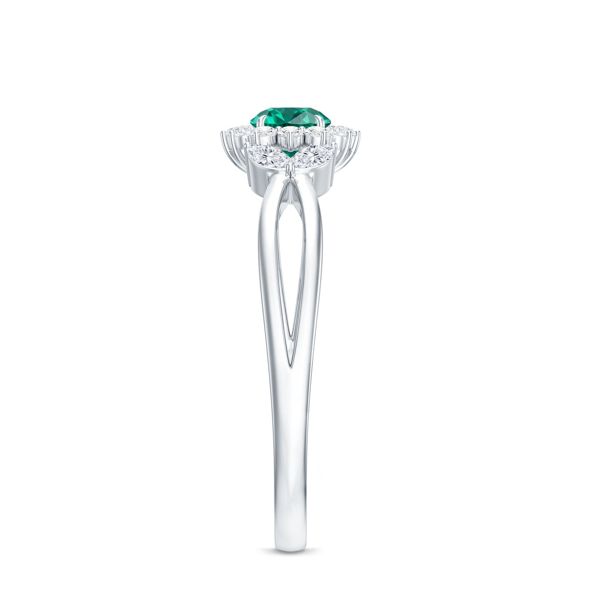 Certified Lab Grown Emerald Diamond Flower Engagement Ring with Split Shank