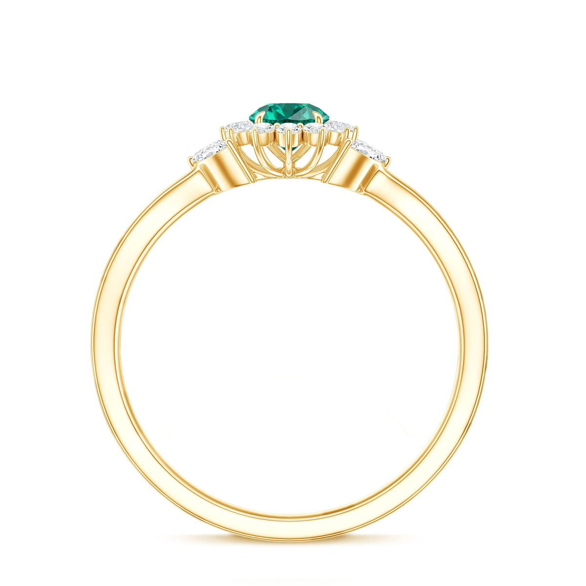 Certified Lab Grown Emerald Diamond Flower Engagement Ring with Split Shank