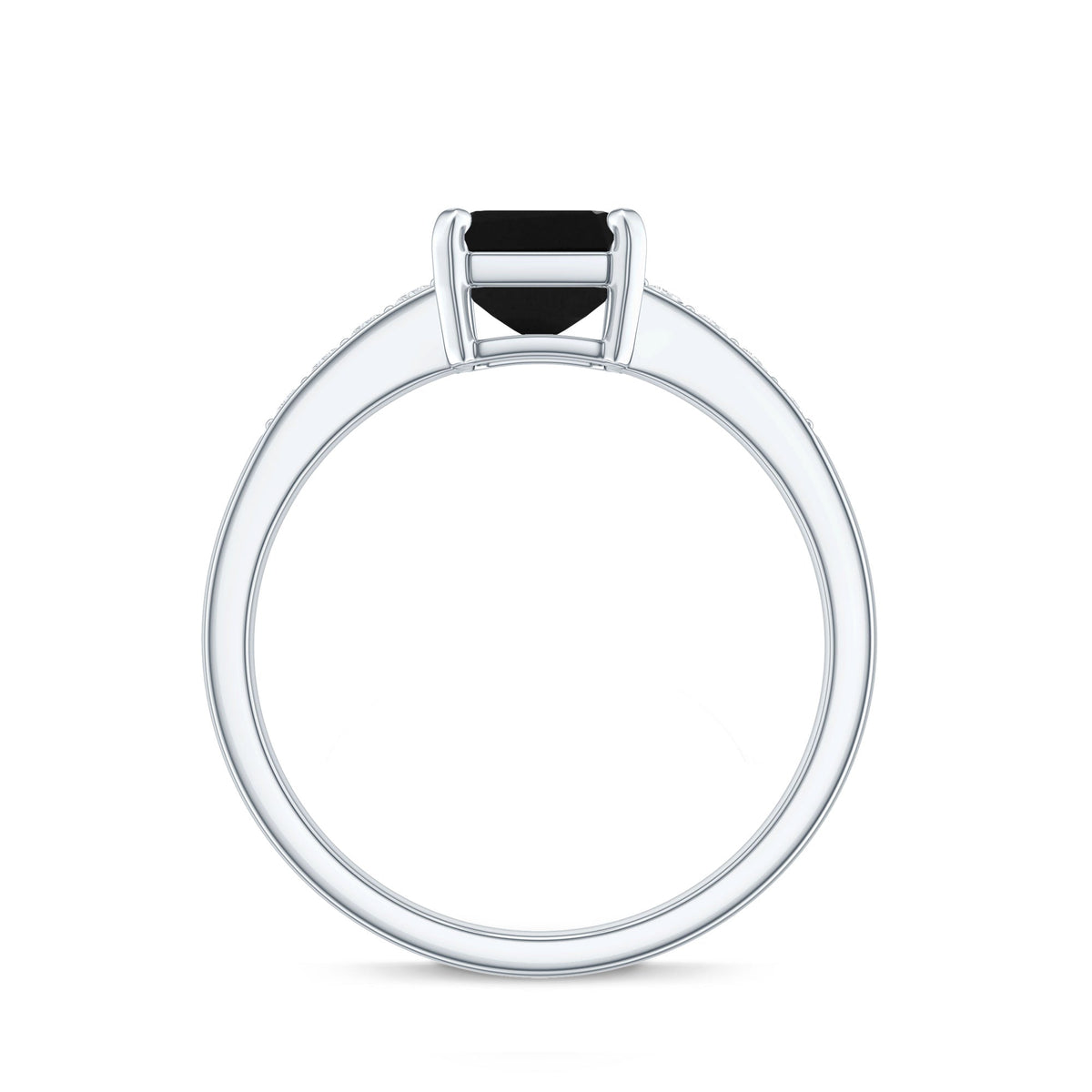 1.6 Carat Emerald Cut Lab Grown Black Diamond Solitaire Engagement Ring with White Diamond