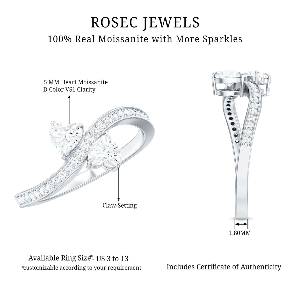 Moissanite Two Stone Pre Engagement Ring