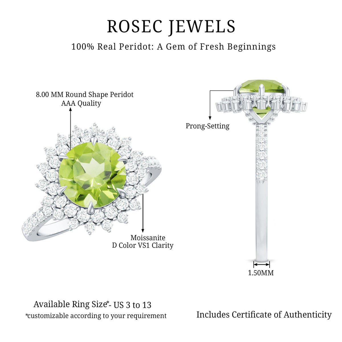 Certified Real 2 Carat Peridot Statement Engagement Ring