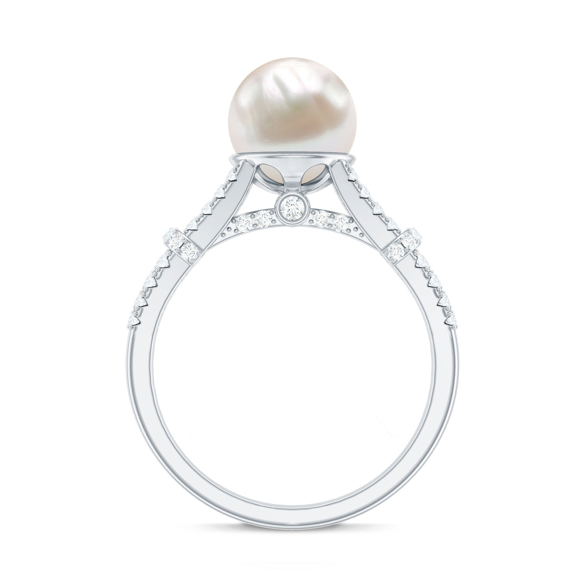 Real 7.48 Carat Freshwater Pearl Solitaire Engagement Ring with Diamond Split Shank