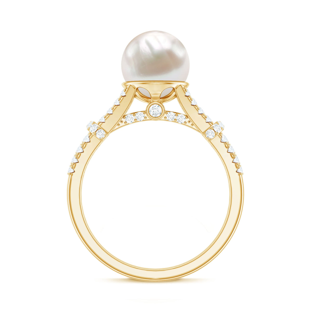 Real 7.48 Carat Freshwater Pearl Solitaire Engagement Ring with Diamond Split Shank