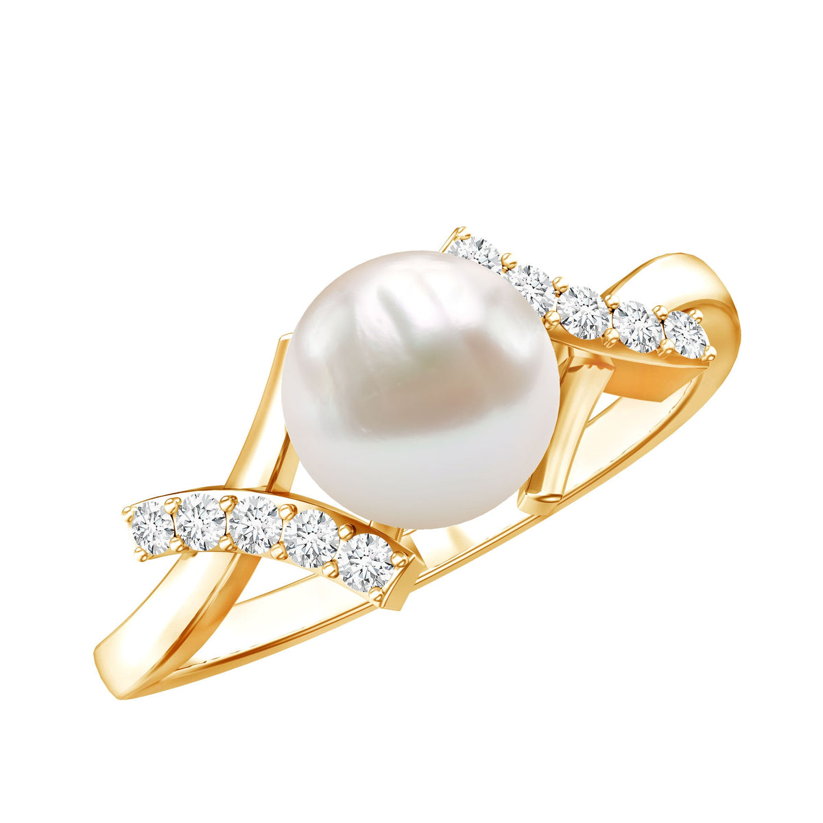Pure Freshwater Pearl Solitaire Crossover Ring with Diamond