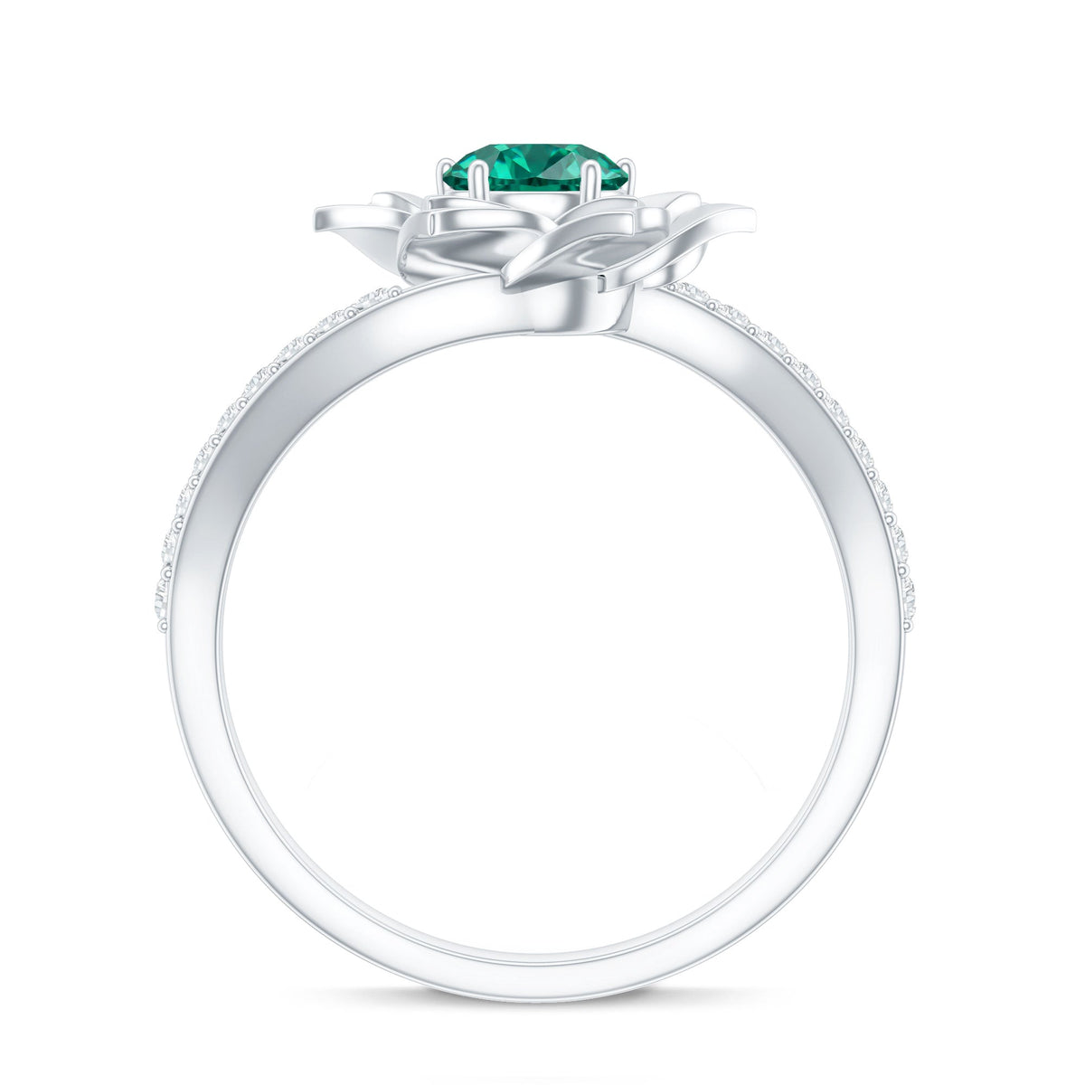 Certified Lab Grown Emerald Diamond Flower Engagement Ring with Bypass Shank