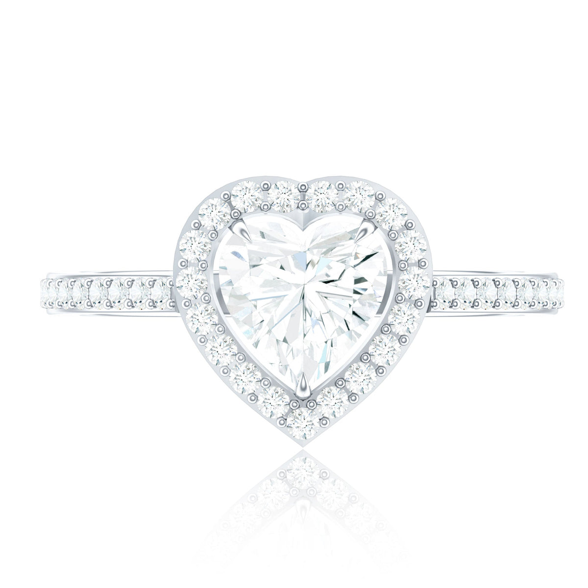 Certified Moissanite Heart Engagement Ring with Halo