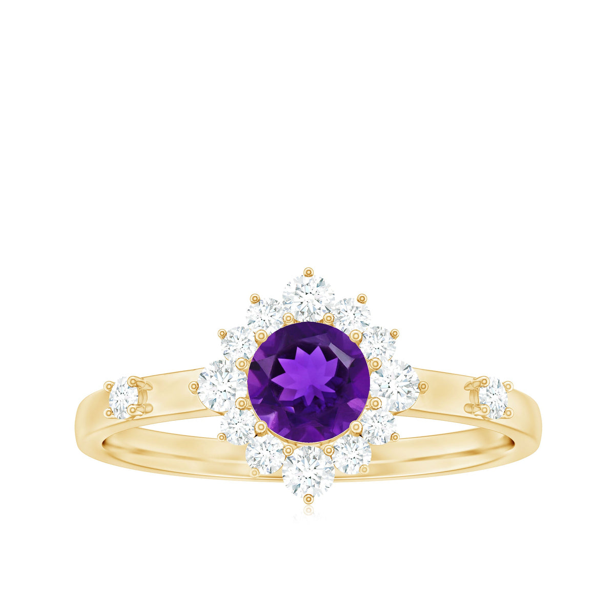 Round Amethyst and Diamond Classic Halo Ring