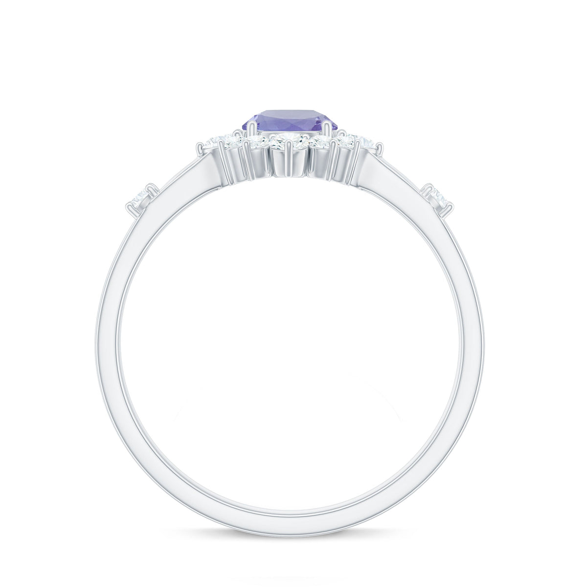 Minimal Tanzanite Engagement Ring with Diamond Halo