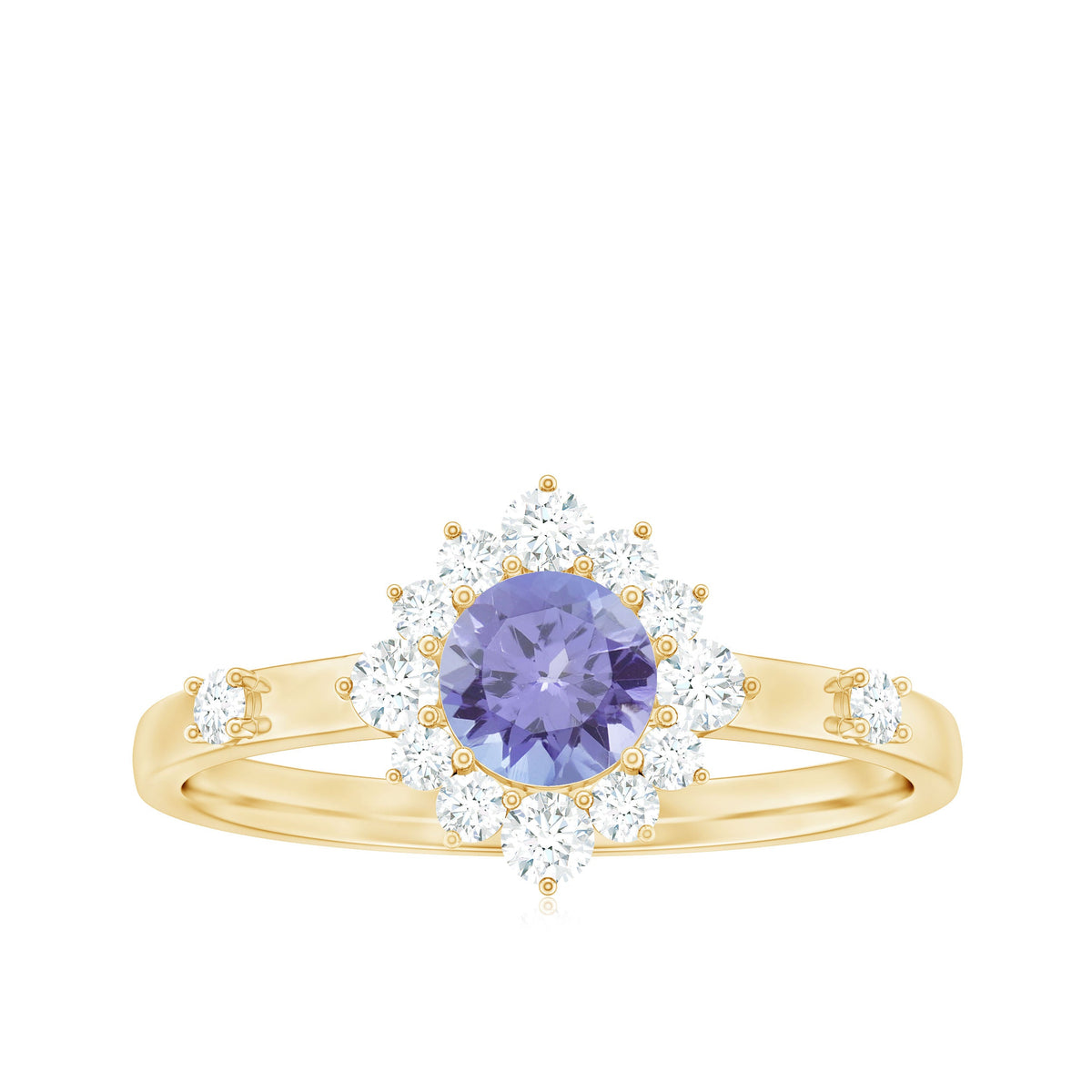 Minimal Tanzanite Engagement Ring with Diamond Halo