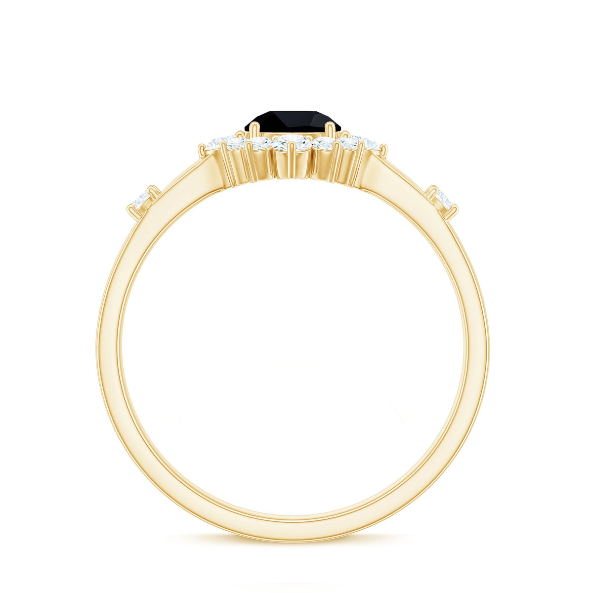Natural Black Spinel Promise Ring with Diamond Halo