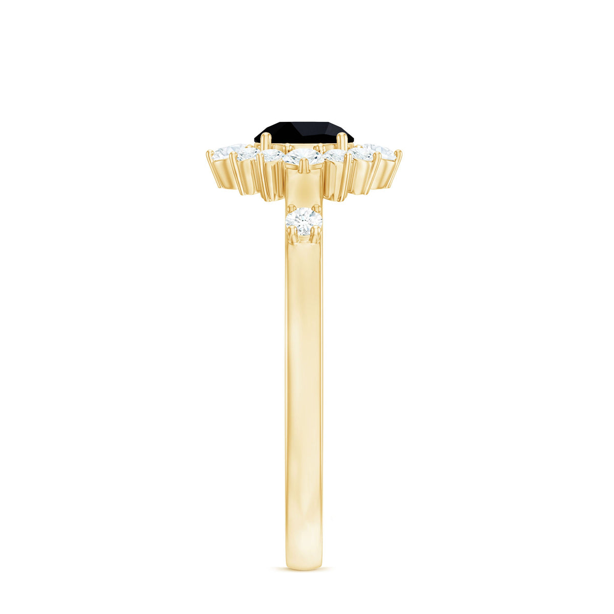 Natural Black Spinel Promise Ring with Diamond Halo