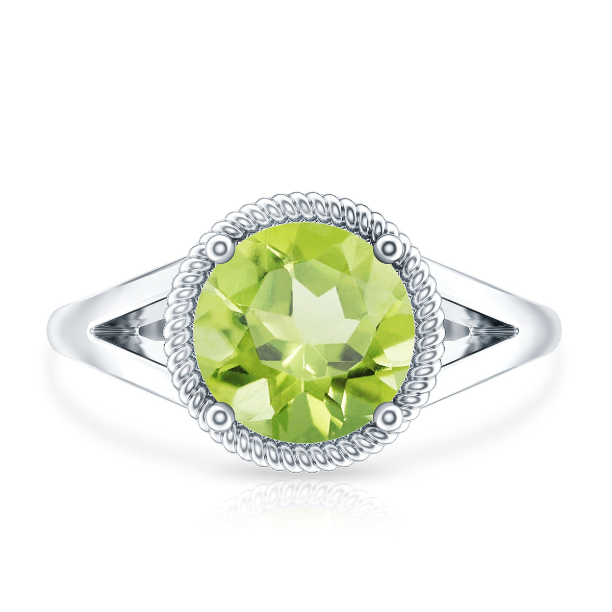 Natural 2 Carat Peridot Solitaire Engagement Ring with Split Shank