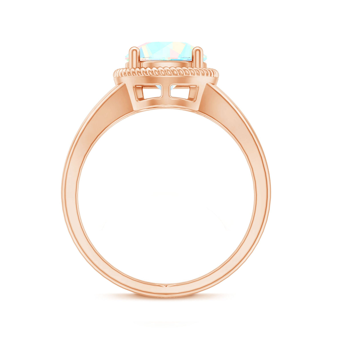 Certified Real 2 Carat Round Ethiopian Opal Split Shank Engagement Ring with Twisted Rope