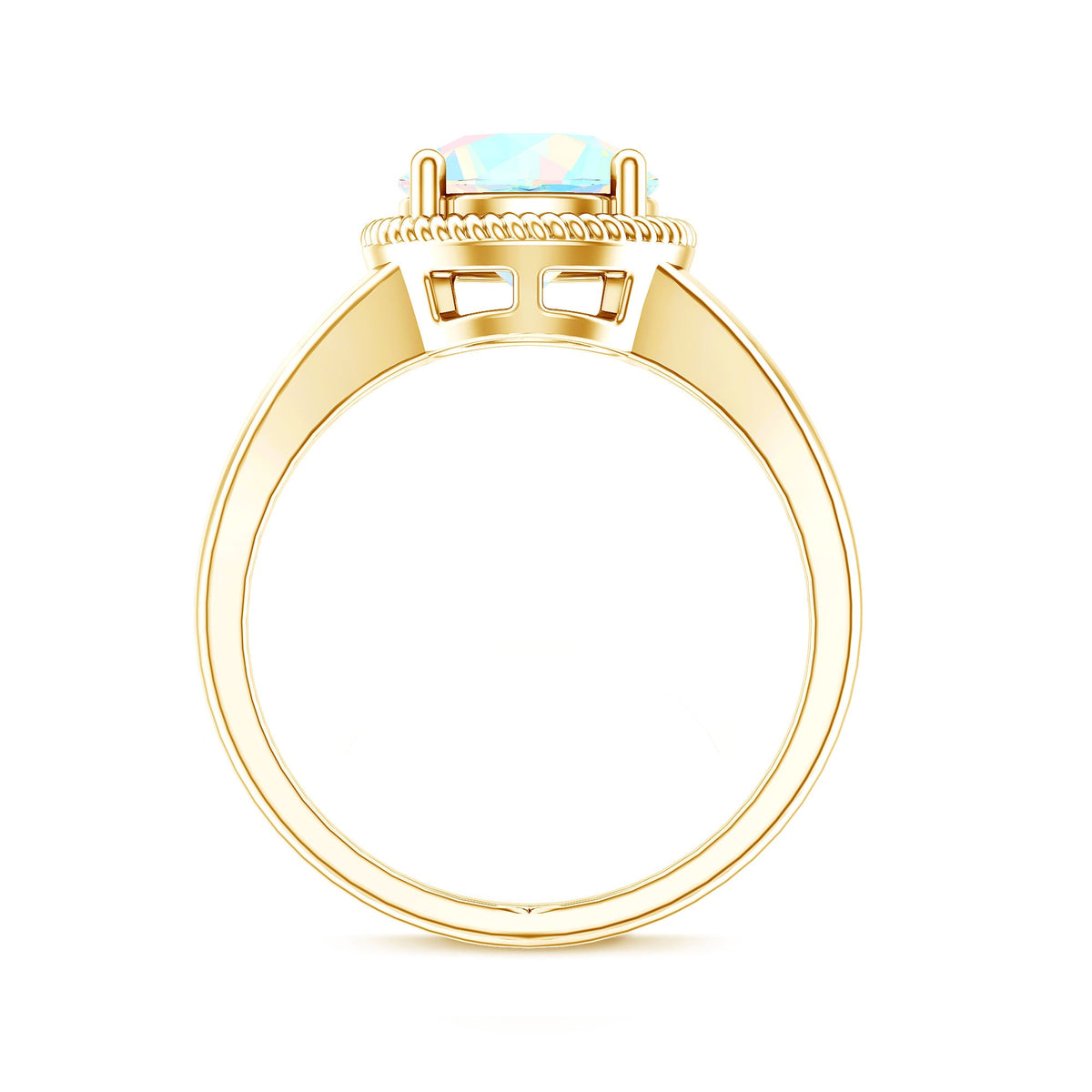 Certified Real 2 Carat Round Ethiopian Opal Split Shank Engagement Ring with Twisted Rope