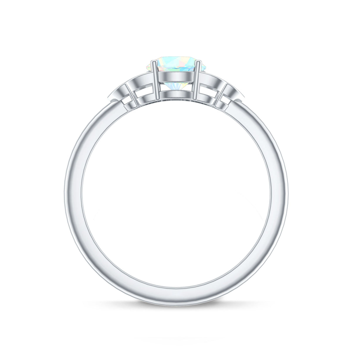 Natural Ethiopian Rainbow Opal Engagement Ring with Diamond Trio