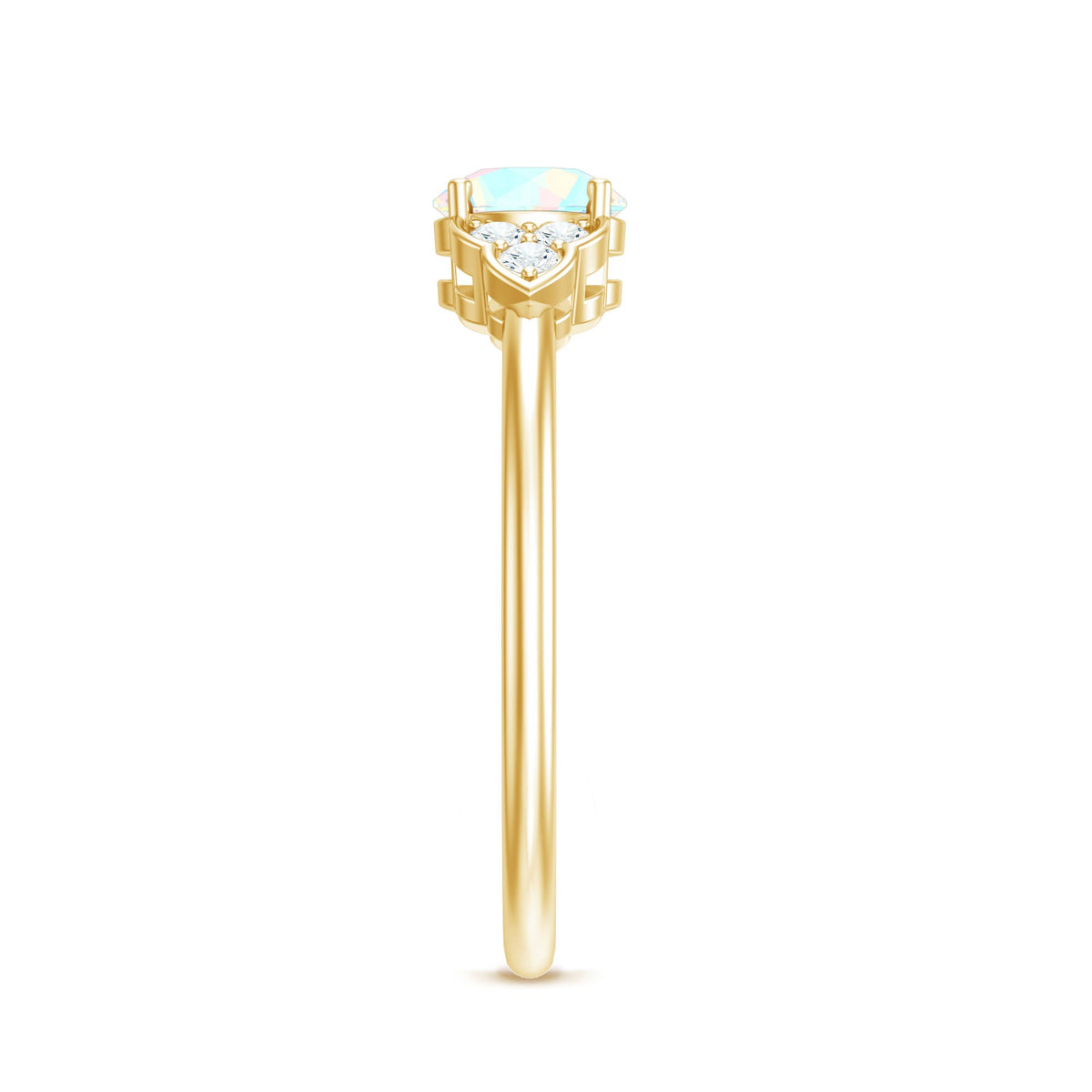 Natural Ethiopian Rainbow Opal Engagement Ring with Diamond Trio