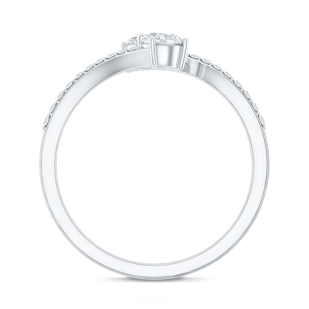 Certified Moissanite 2 Stone Promise Ring in Bypass Shank