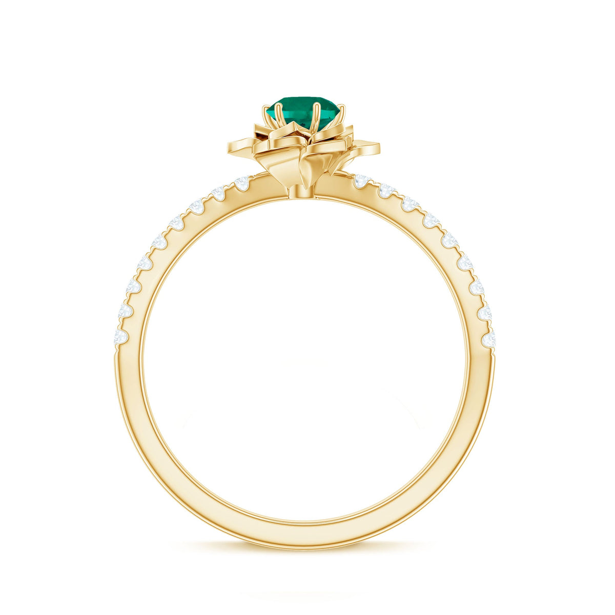 Certified Lab Grown Emerald Diamond Flower Engagement Ring