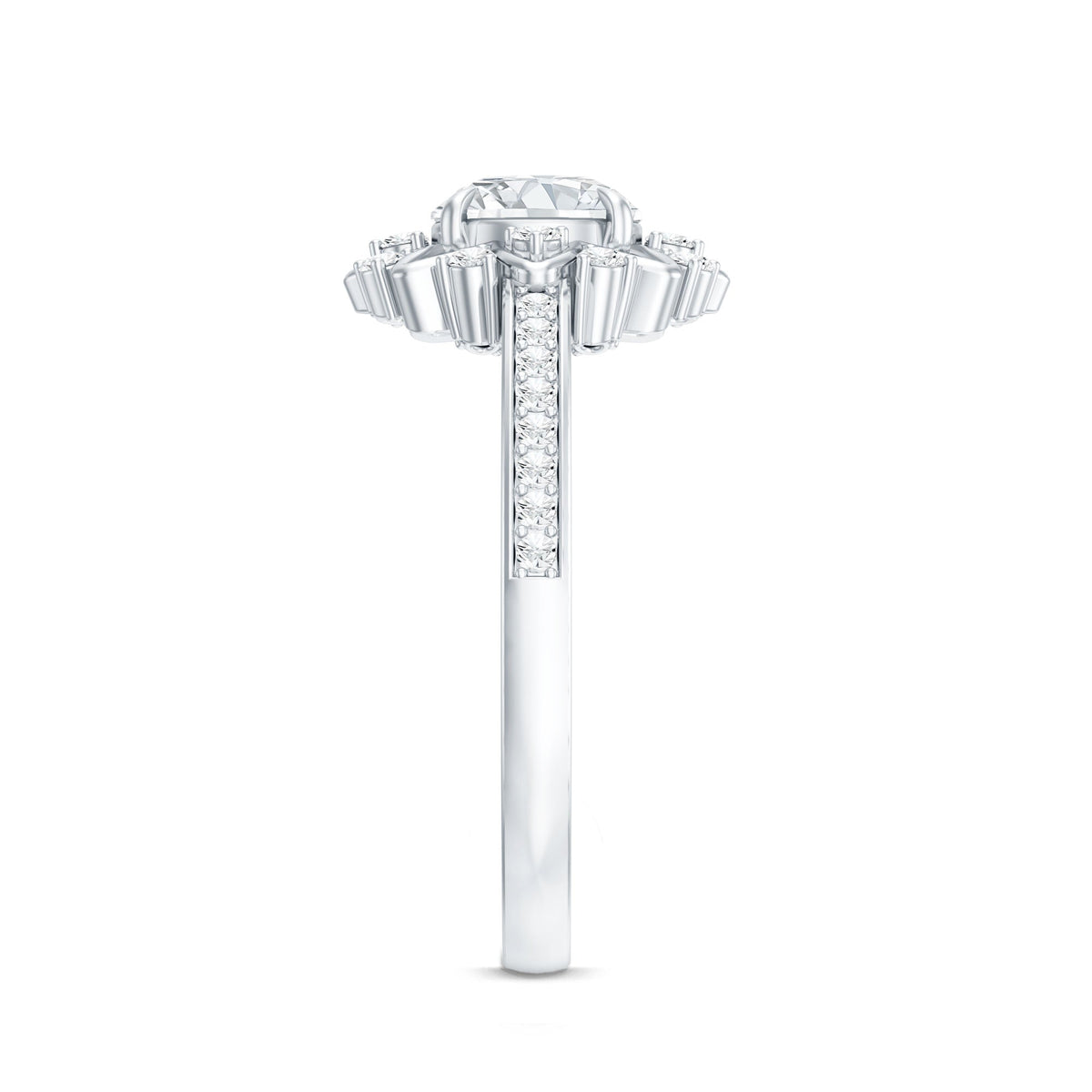 Round Certified Moissanite Flower Engagement Ring