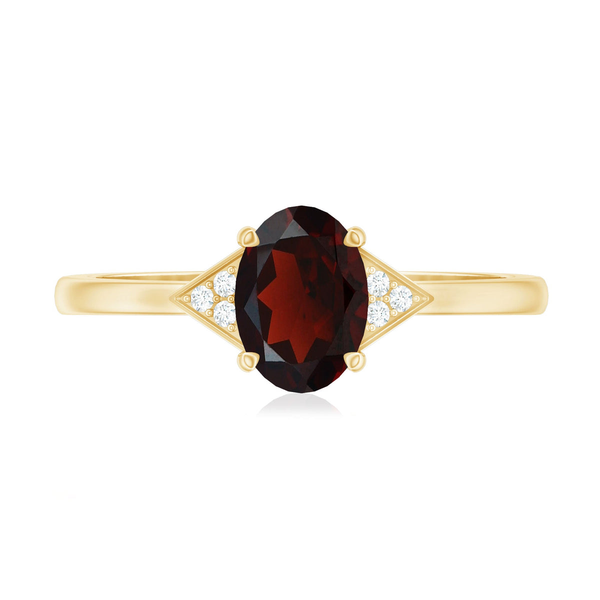 Natural Garnet Oval Shaped Engagement Ring with Diamond Trio