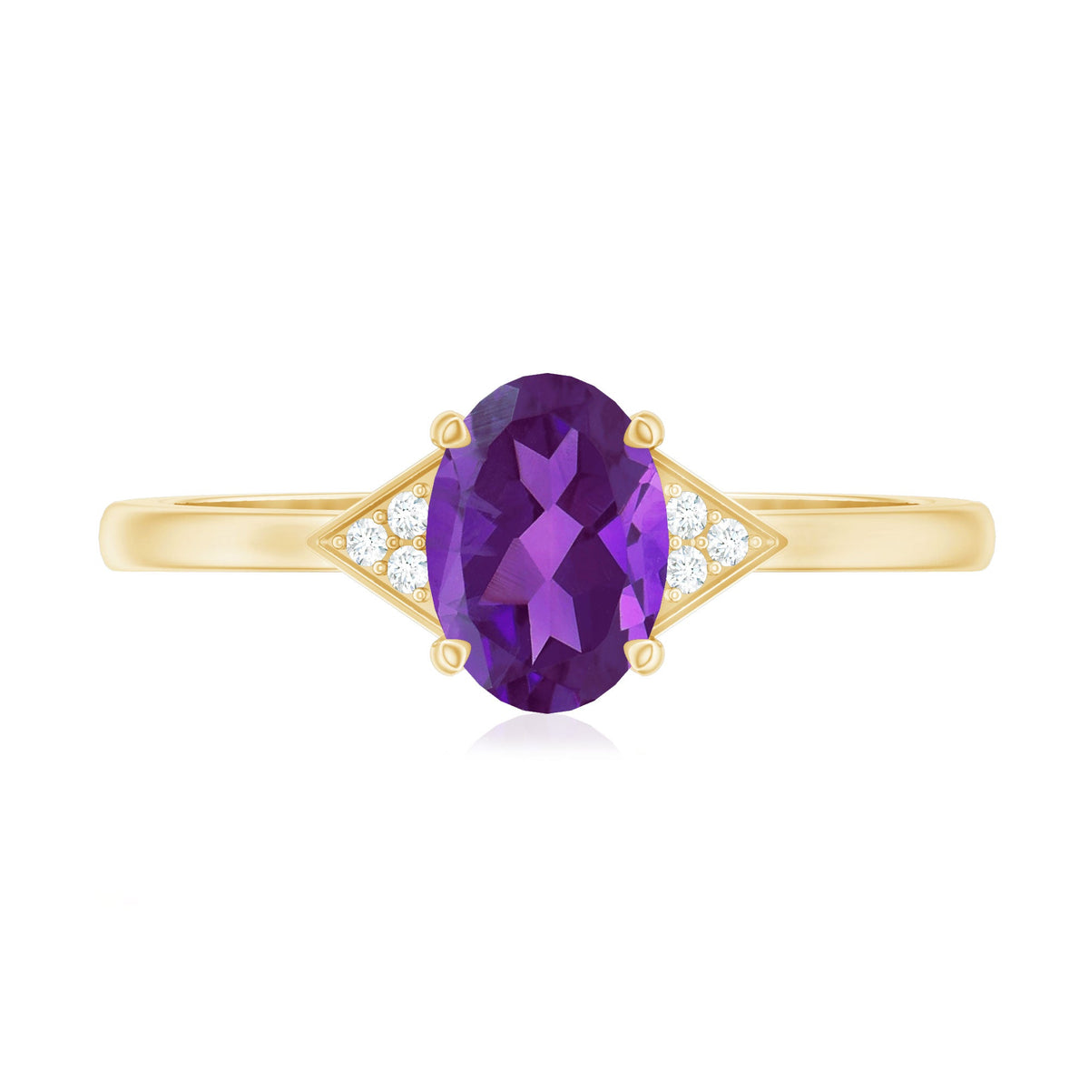 Natural 1 Carat Amethyst Oval Engagement Ring with Diamond Trio