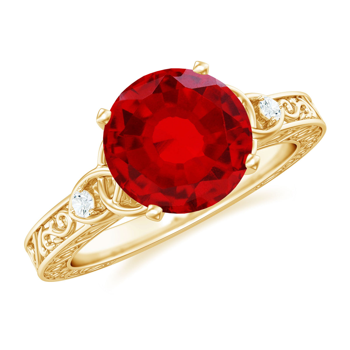 Solitaire Created Ruby Celtic Knot Ring with Diamond