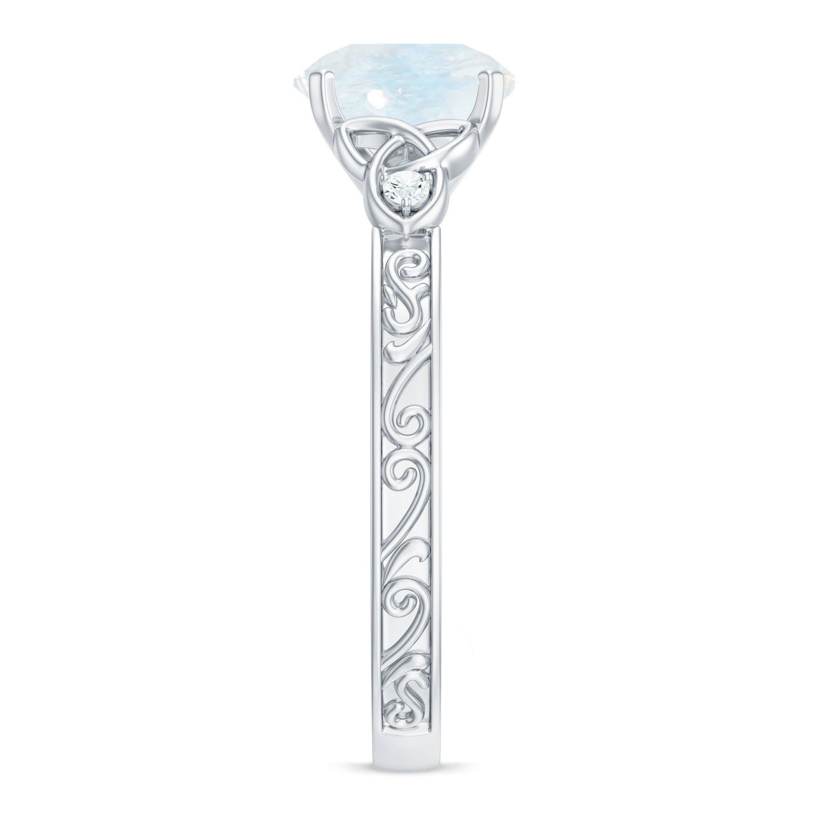 0.8 Carat Solitaire Moonstone Celtic Knot Ring with Diamond