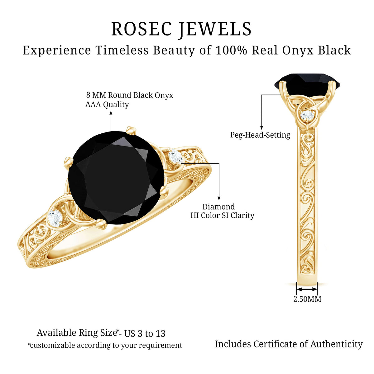 Vintage Inspired Black Onyx Celtic Engagement Ring with Diamond