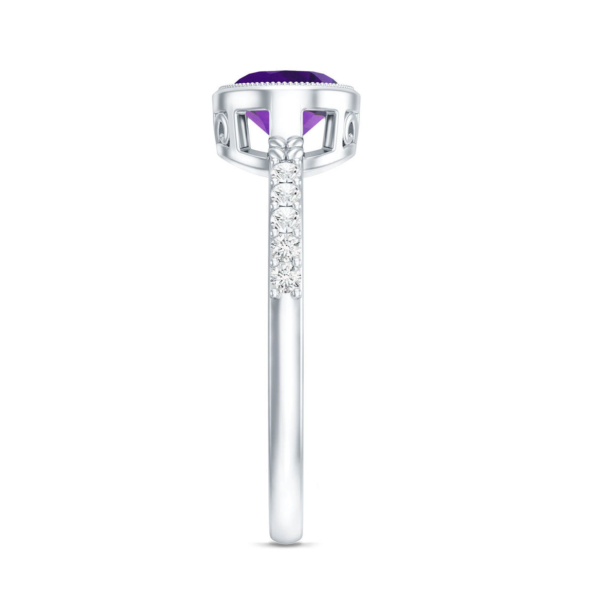 Oval Amethyst Solitaire Engagement Ring with Diamond