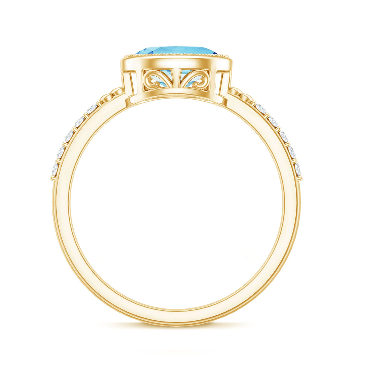 Natural Aquamarine Diamond Oval Engagement Ring in East West Style