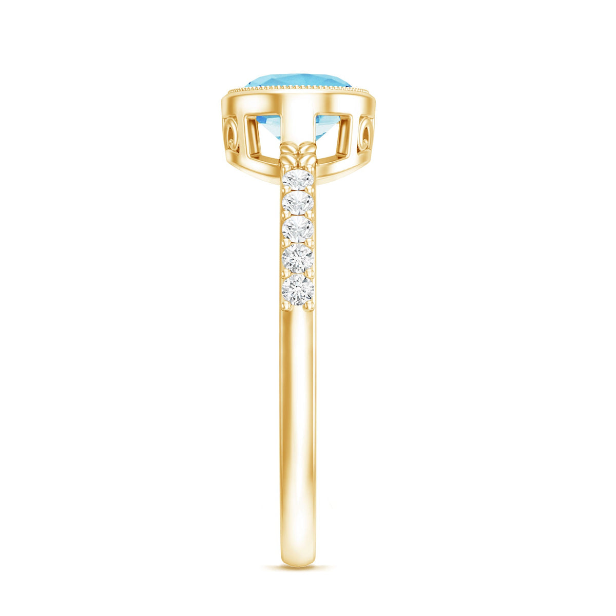 Natural Aquamarine Diamond Oval Engagement Ring in East West Style